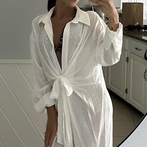 White maxi cover up shirt